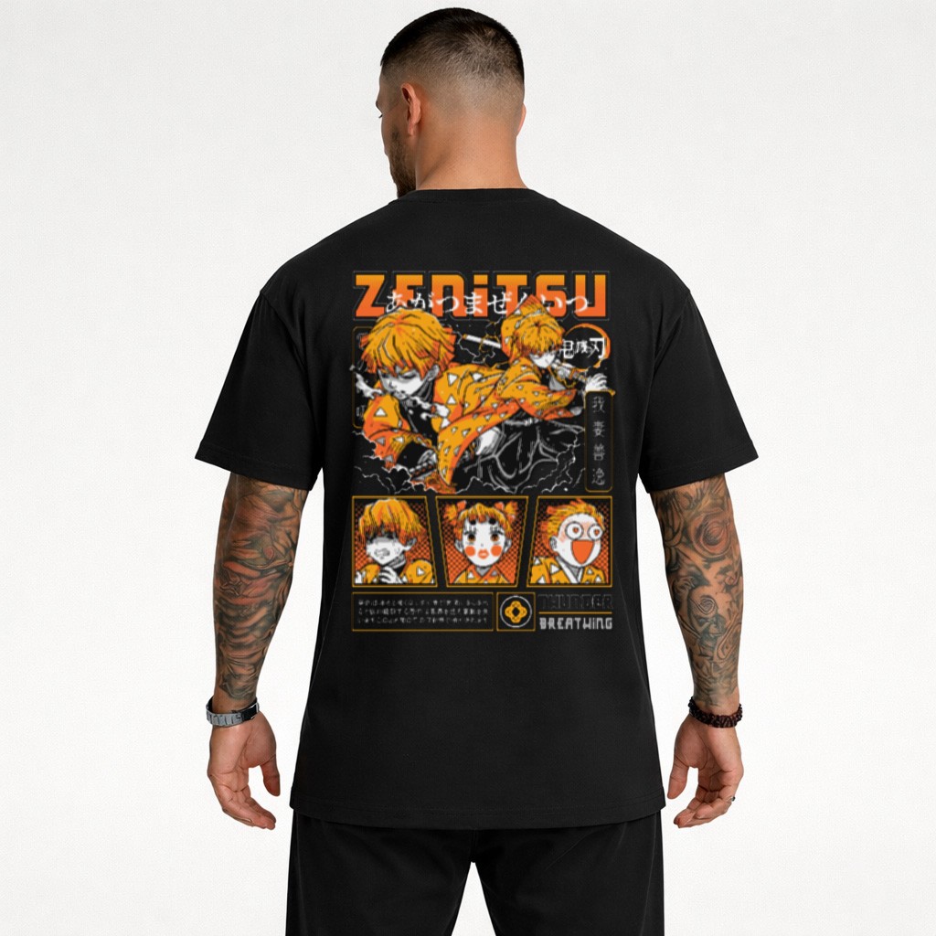 Oversized Camiseta Zenitsu Thunder Breathing - Camiseta Oversized Suedine - 100% Algodão - Zero Transparência