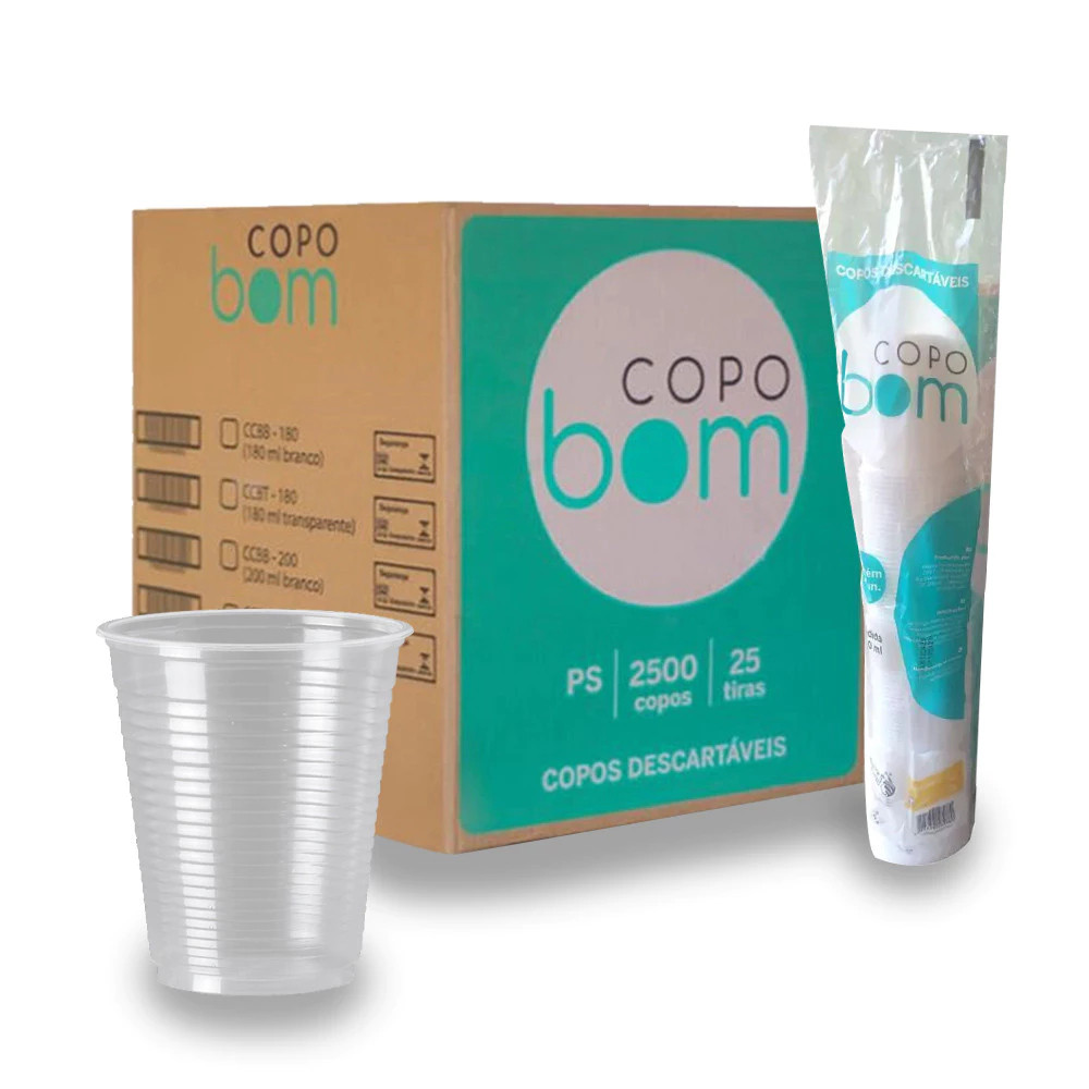 Kit Copos Plásticos Descartáveis Transparente 180ml Copobom