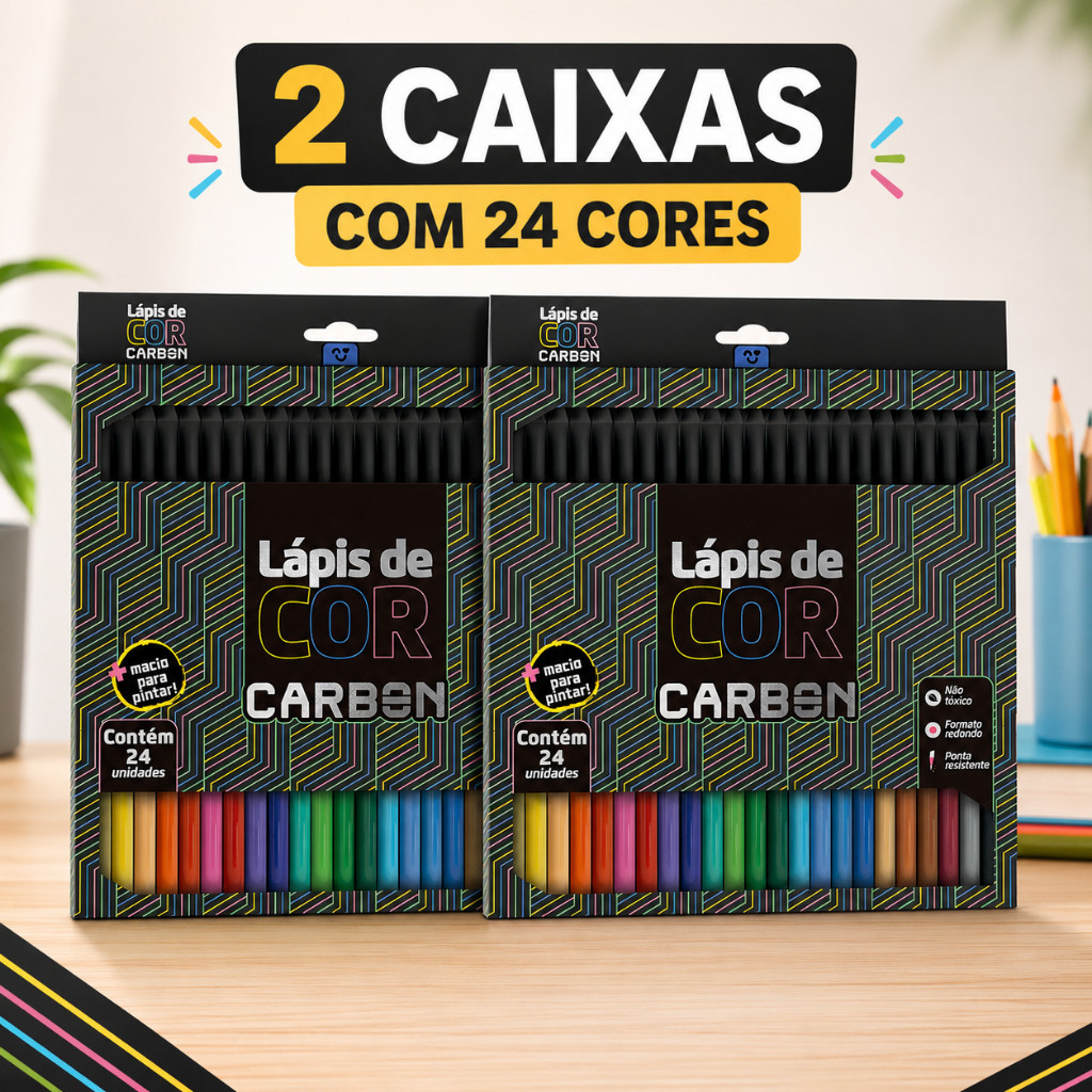 Lápis De Cor 24 Cores Carbon Soft Macio Escolar Infantil Leonora
