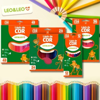 Lápis de Cor 12 / 24 / 36 / 48 Cores Escolar Sextavado Leo&Leo