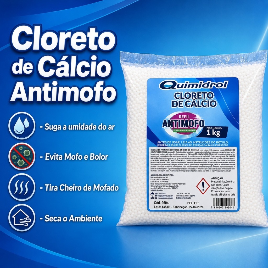 Cloreto de Cálcio Antimofo 1kg Desumidificador de Ambientes