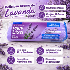 Pack Saco de Lixo Lavanda 80 a 400 sacos Pia e Banheiro 34x38cm Neutraliza Odores Material Resistente