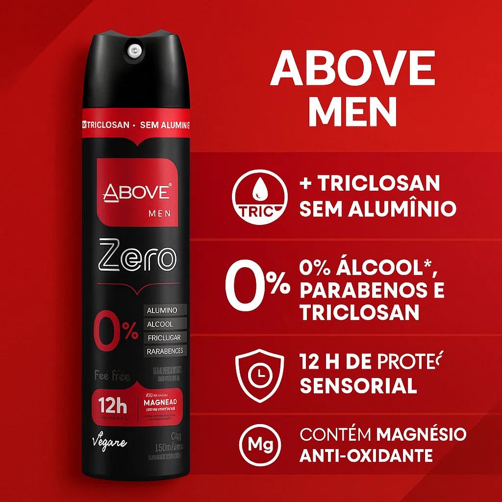 Desodorante Antitranspirante Above Men Zero Alumínio Triclosan Parabenos Feel Free 150ml 12H De Proteção