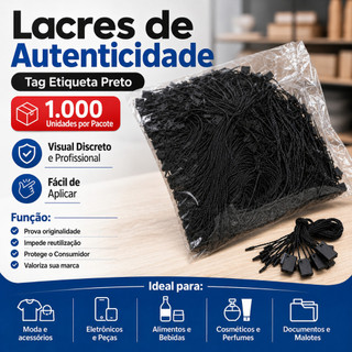 Lacre de Autenticidade 1000 a 4000 Unidades Tags Etiqueta Preto - Segurança Roupas Tecido…