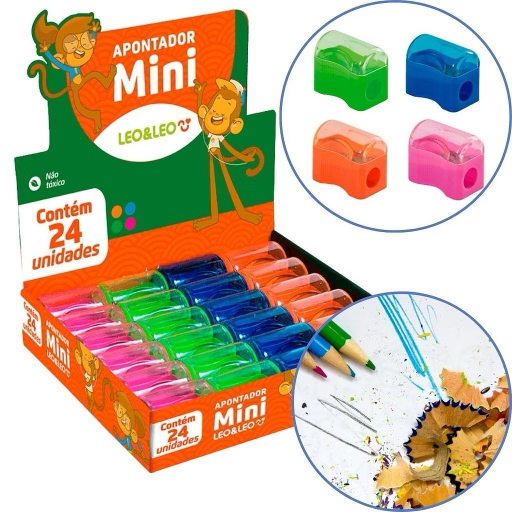 Apontador Escolar Com Deposito Mini Kit 12 a 48 Apontador Com Depósito Mini Cestinha Escolar Infantil Leo&Leo em Oferta na Shopee