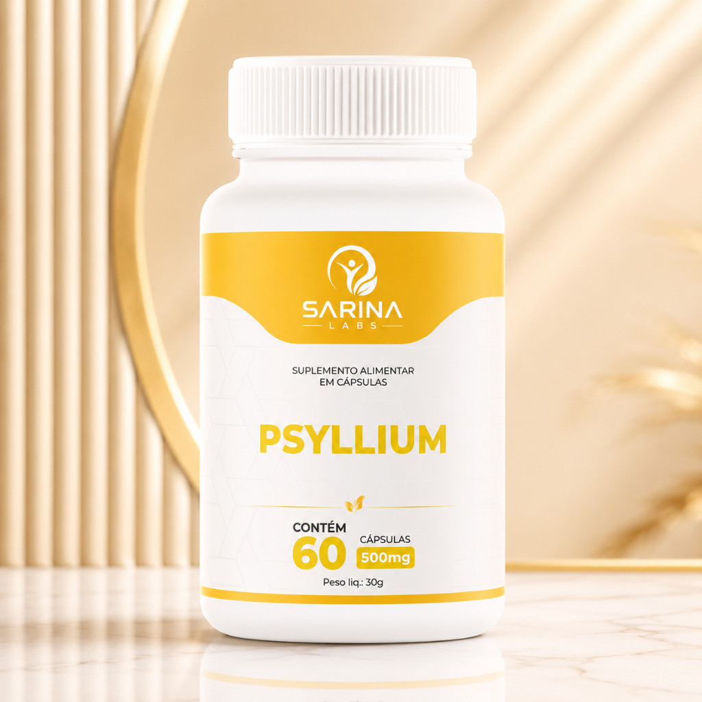 Psyllium 60 Cápsulas 500mg Fibra Alimentar Suplemento Saciedade Regulação Intestinal Sarina Labs