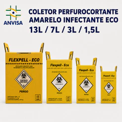 Caixa Coletor Perfurocortante Amarelo Infectante Eco 13L / 7L / 3L / 1,5L Flexpell