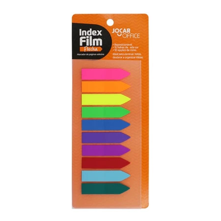 Marcador de Páginas Adesivo Flag Index Film Flechas 10 Cores 15 Folhas de Cada Cor Total 150 Marcadores Leo&Leo