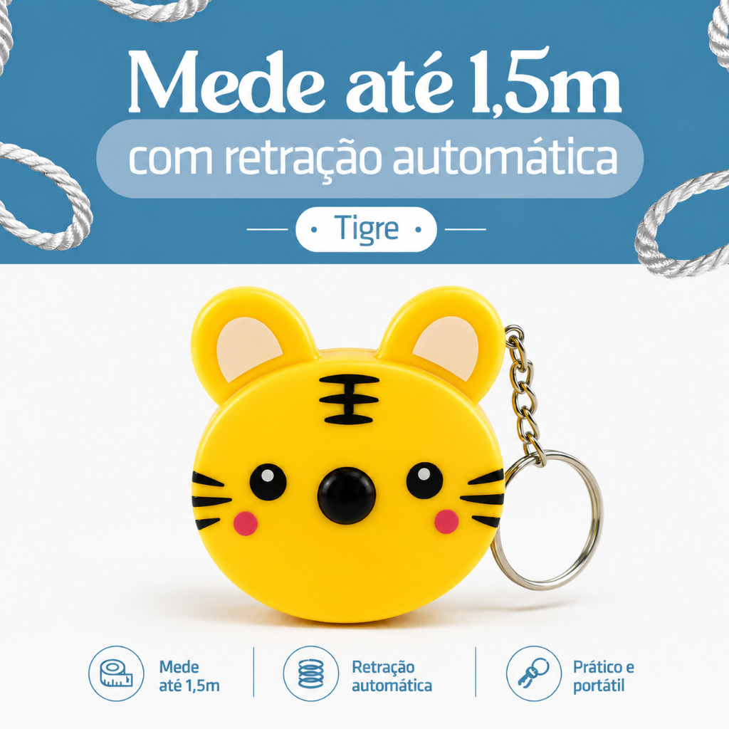 Detalhes do Fita Métrica Retrátil 150cm Chaveiro Bichinho Fofo Trena Portátil Costura Corpo