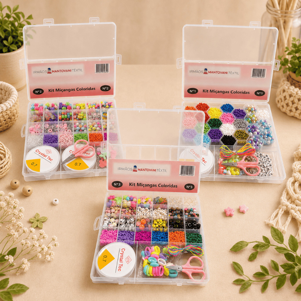 Kit Maleta Miçangas Coloridas para Pulseiras Colares Bijuterias Artesanato DIY com Tesoura Linha e Acessórios