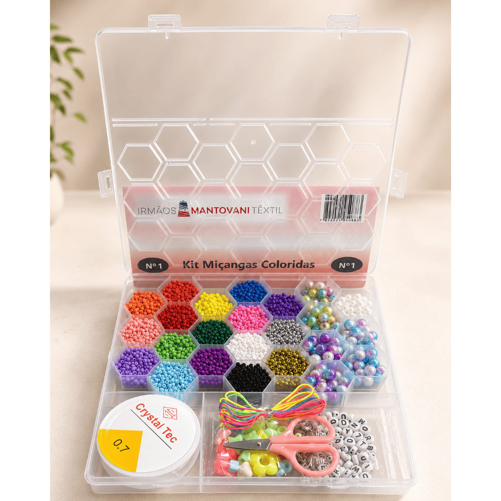 Kit Maleta Miçangas Coloridas para Pulseiras Colares Bijuterias Artesanato DIY com Tesoura Linha e Acessórios