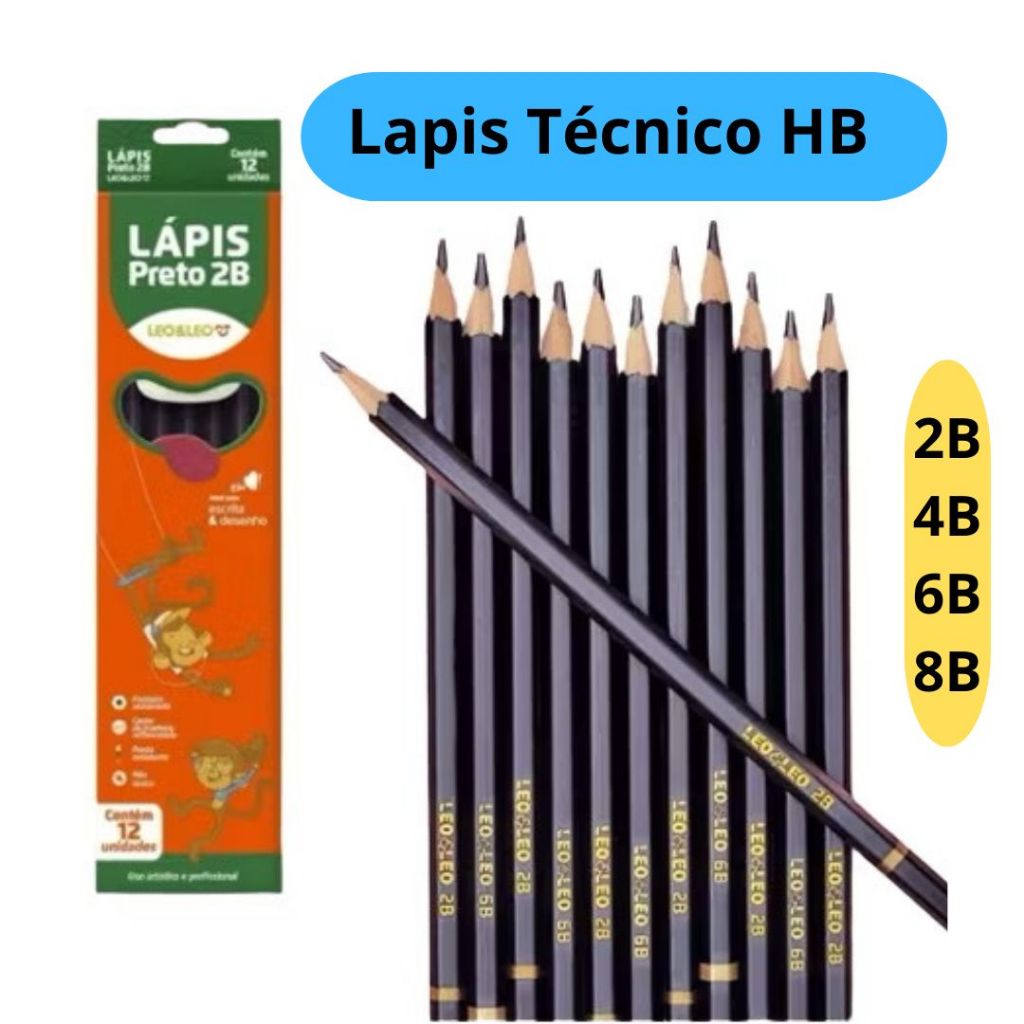 12 Lapis Tecnico HB 2B 4B 6B e 8B de Madeira Sextavado Lapis Tecnico Regent Graduado Escolar