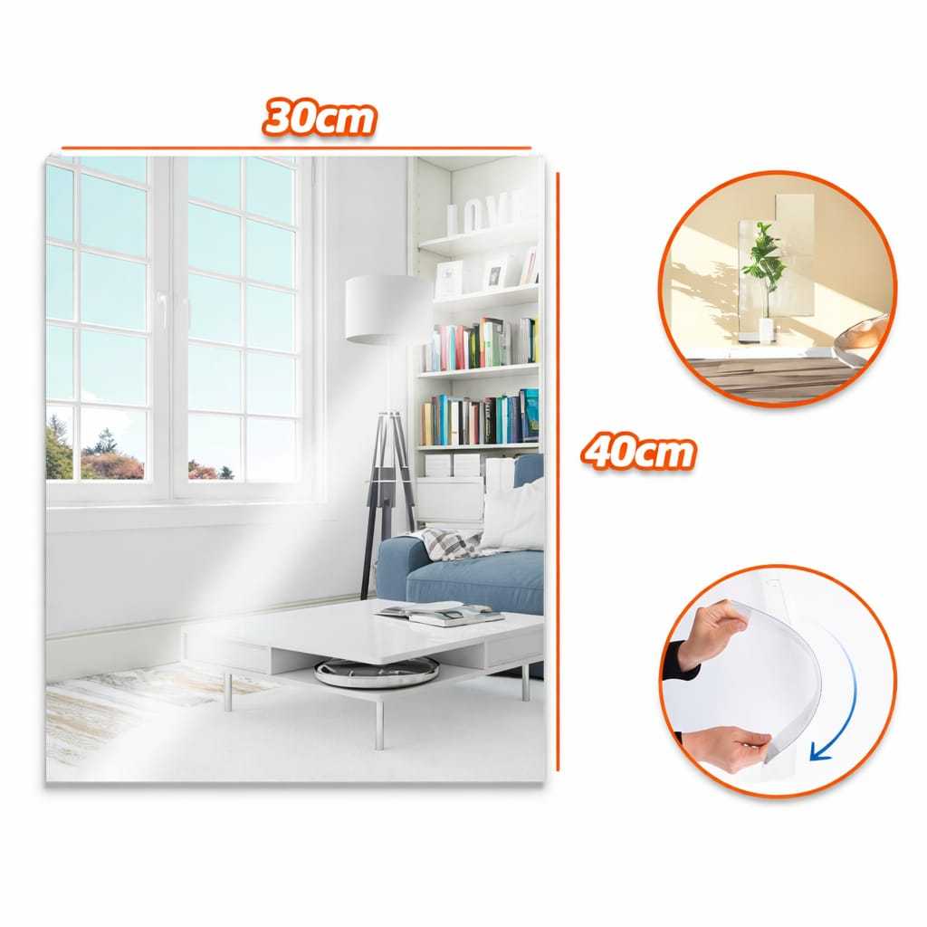 Espelho Placa 30x40cm Adesivo Auto Colante Acrílico Boa Nitidez Retangular Decorativo