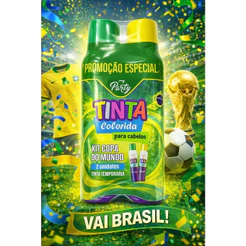 Kit Tinta Colorida para Cabelos Temporária Verde e Amarela Copa do Mundo 150ml - My Party