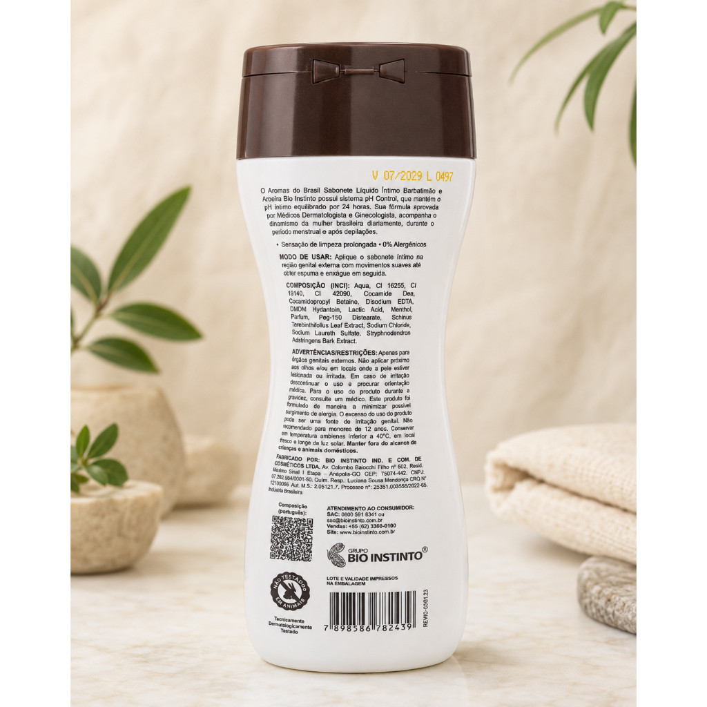 Sabonete Íntimo Líquido Barbatimão e Aroeira com Ácido Láctico 200ml Redutor de Odores Hipoalergênico Bio Instinto — imagem 2 de 2