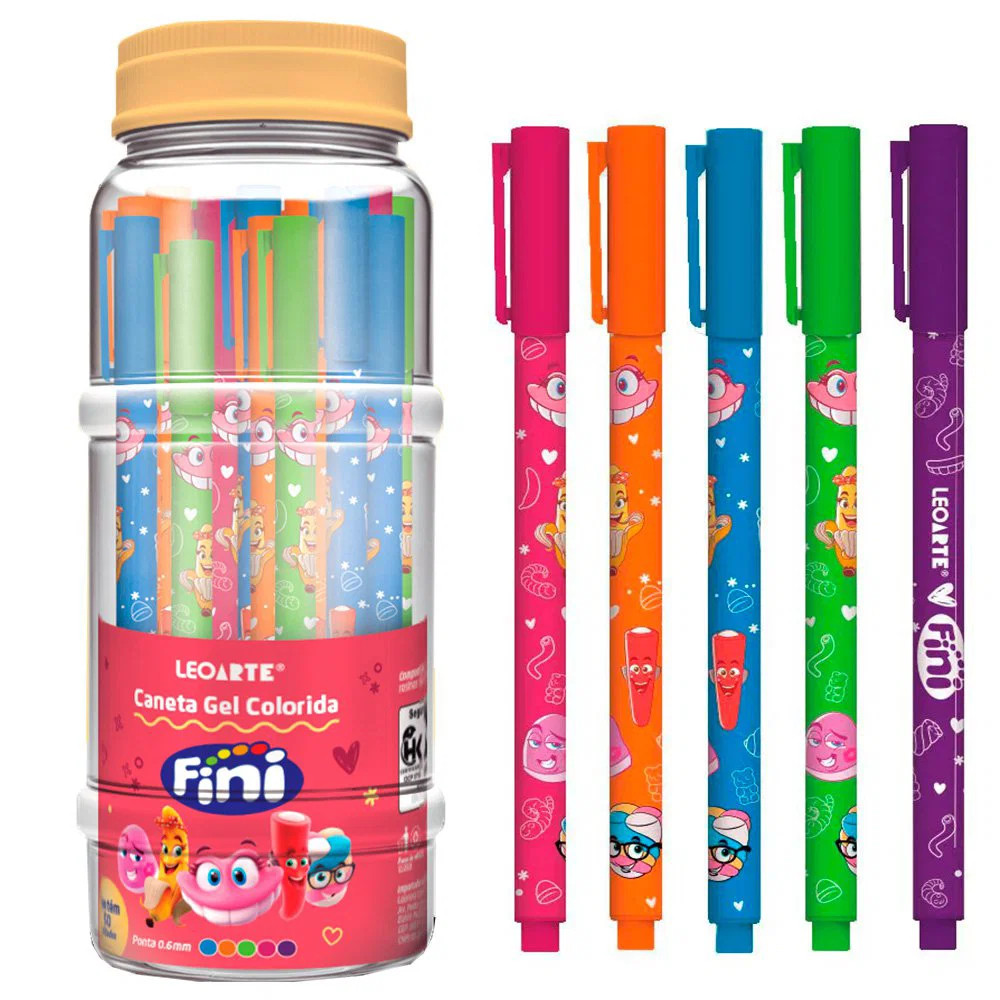 Caneta Fini Gel 0.6mm Corpo Estampado Escrita Suave e Cores Vibrantes