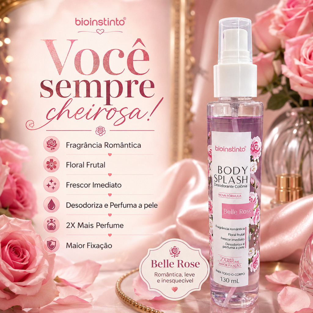 Body Splash Belle Rose 130ml Desodorante Colônia Perfume Floral Frutal Bio Instinto