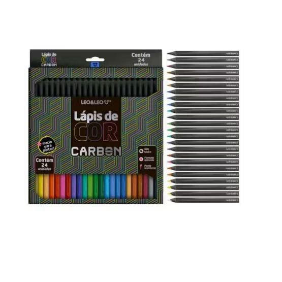 Lápis De Cor 24 Cores Carbon Soft Macio Escolar Infantil Leonora — imagem 2 de 2