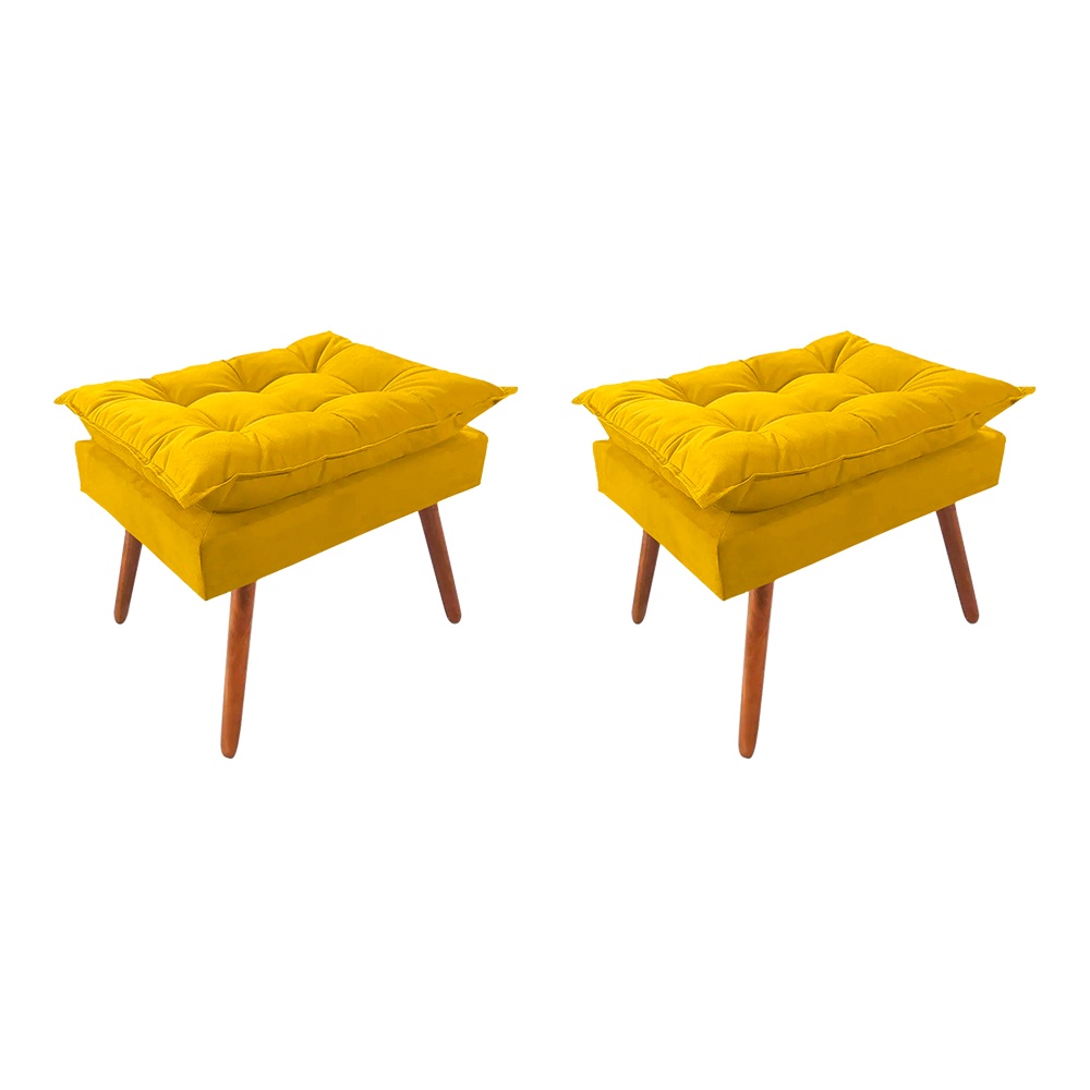 KIT 2 PUFF OPALA PREMIUM ALMOFADADA PARA DECORACAO SALA DE ESTAR VELUDO AMARELO