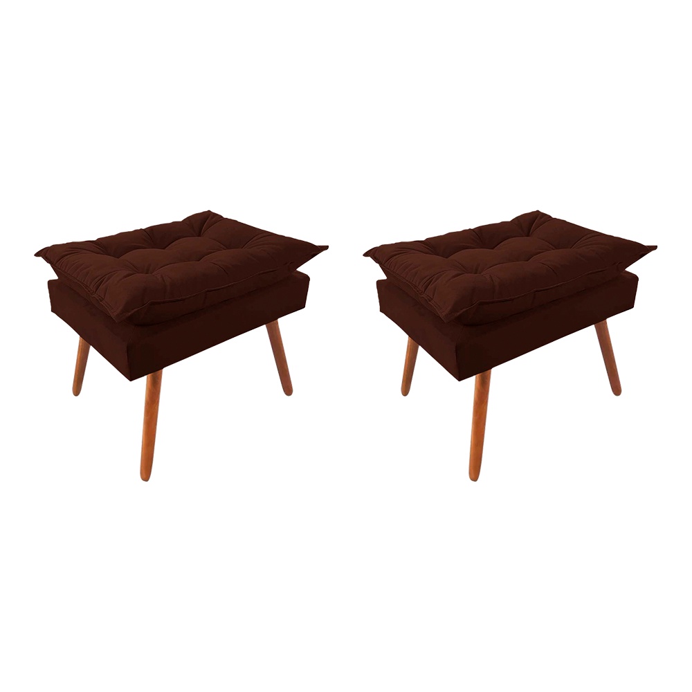 KIT 2 PUFF OPALA PREMIUM ALMOFADADA PARA DECORACAO SALA DE ESTAR VELUDO MARROM
