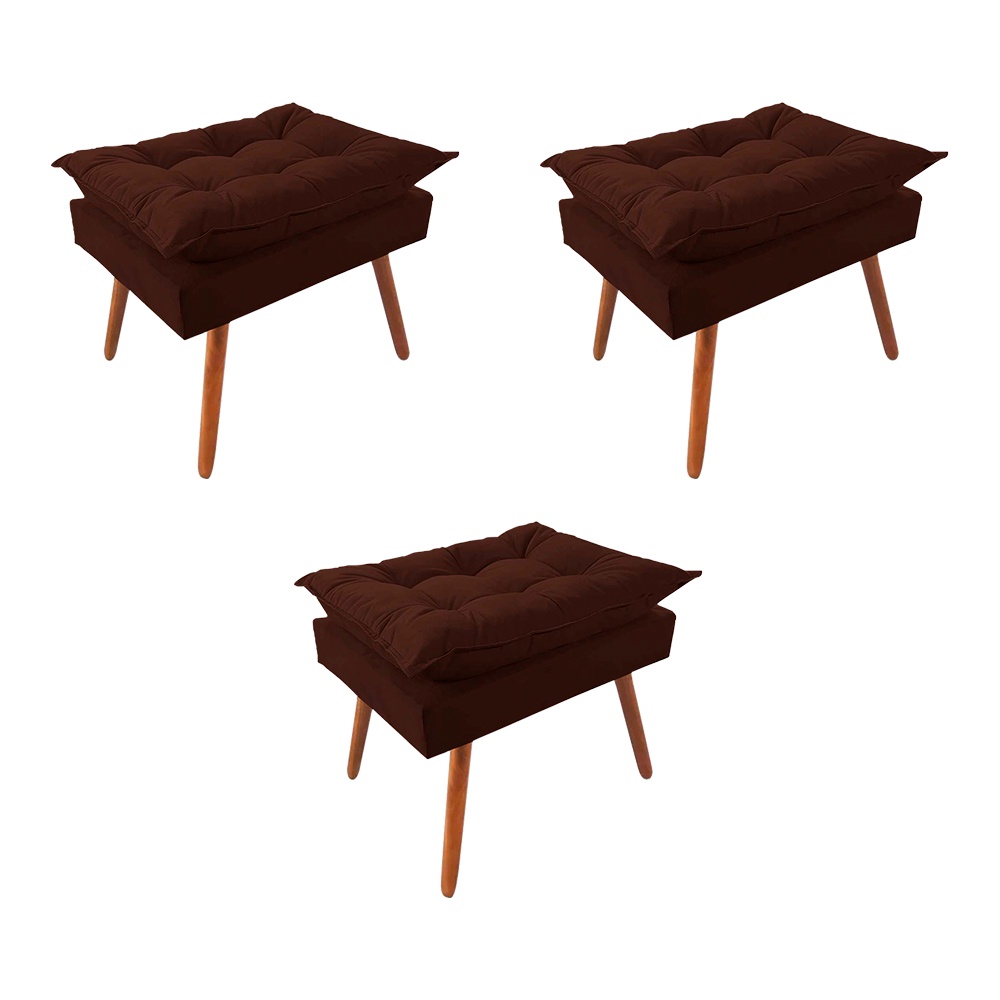 KIT 3 PUFF OPALA PREMIUM ALMOFADADA PARA DECORACAO SALA DE ESTAR VELUDO MARROM