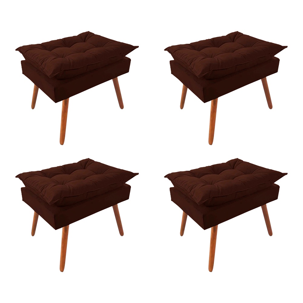KIT 4 PUFF OPALA PREMIUM ALMOFADADA PARA DECORAÇÃO SALA DE ESTAR - VELUDO MARROM