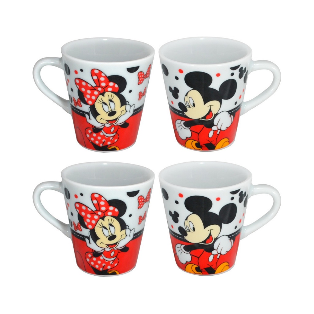 Kit 4 Caneca de Café Mickey e Minnie 120ml Chocolate Chá Decoração Cozinha