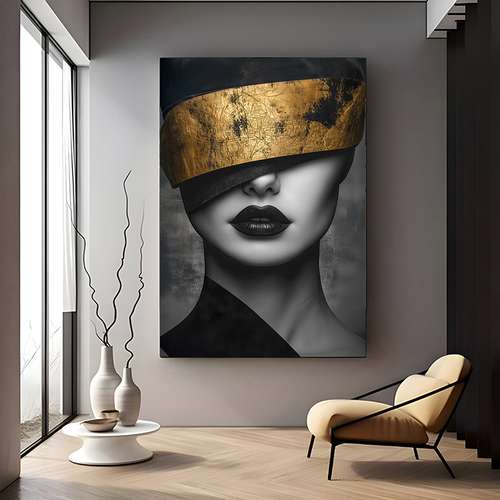 quadro decorativo Mulher tom de dourados e preto para sala quarto cozinha hall /sem moldura