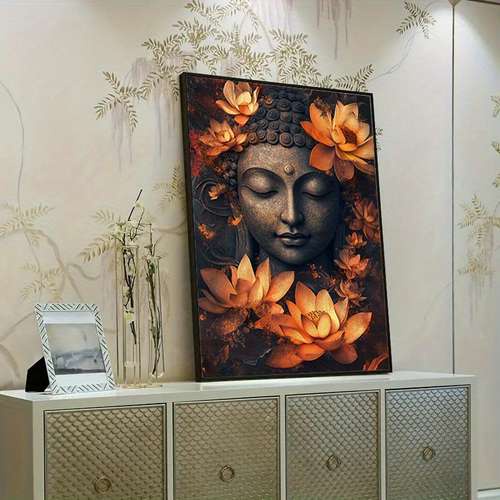 quadro decorativo Muda flor de lótus laranja para sala quarto cozinha hall /sem moldura