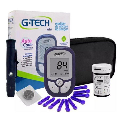 Medidor Glicose G-tech Vita 10 Tiras. 10 Lanceta. Lancetador