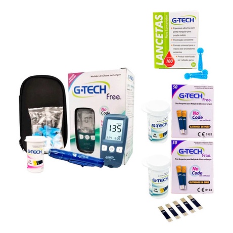 Kit Medidor glicose G-tech Free  110 Lancetas + 110 Tiras