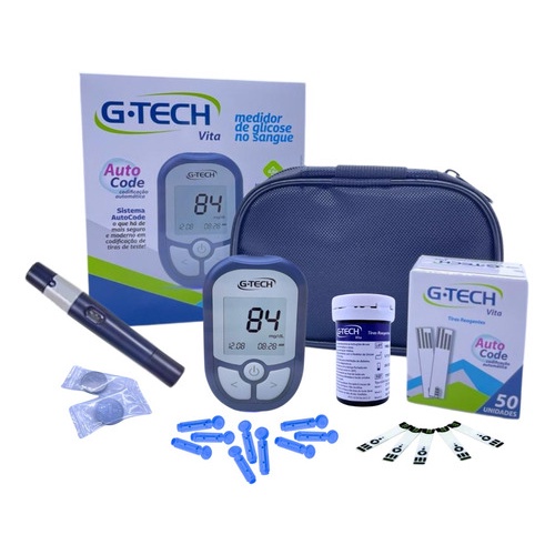 Kit Medidor Glicose Diabete Glicemia G-tech Vita + 110 Tiras