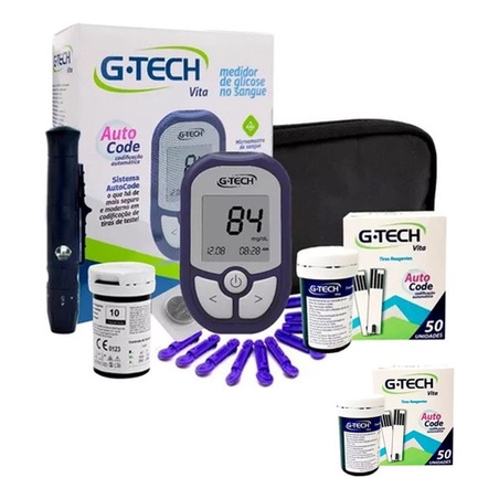 Medidor De Glicose G-tech + 110 Tiras + Estojo + Lancetador