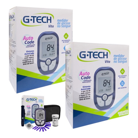 2 Kits Medidor De Glicose G-tech Vita Estojos Completos Tira