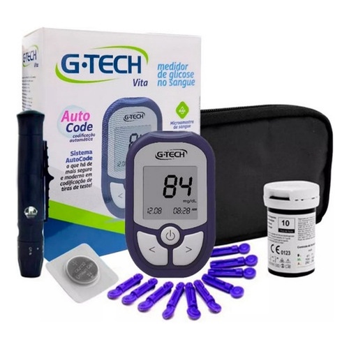 Kit Medidor De Glicose Glicemia Diabetes 10 Tiras + 10 Lancetas + Lancetador Vita G-tech