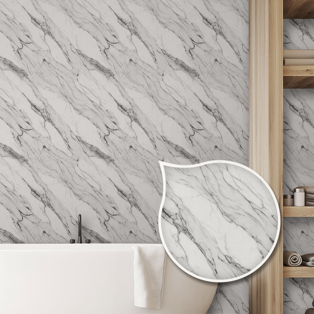 Papel De Parede Adesivo Com Textura Realista De Mármore Branco E Veios Cinza Para Decoração 3M Printoriah 3M