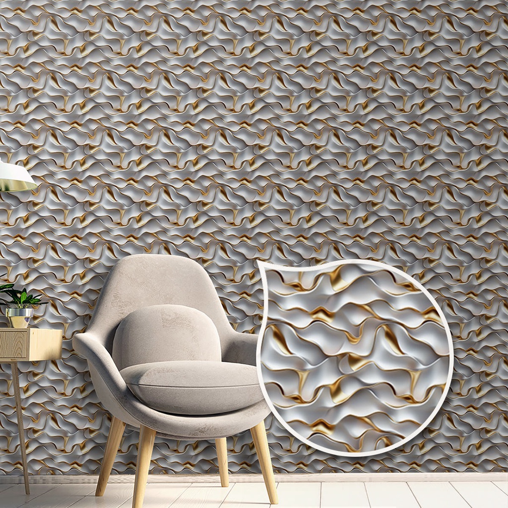Papel De Parede Adesivo Design De Ondas Douradas E Prateadas 3M Printoriah 3M