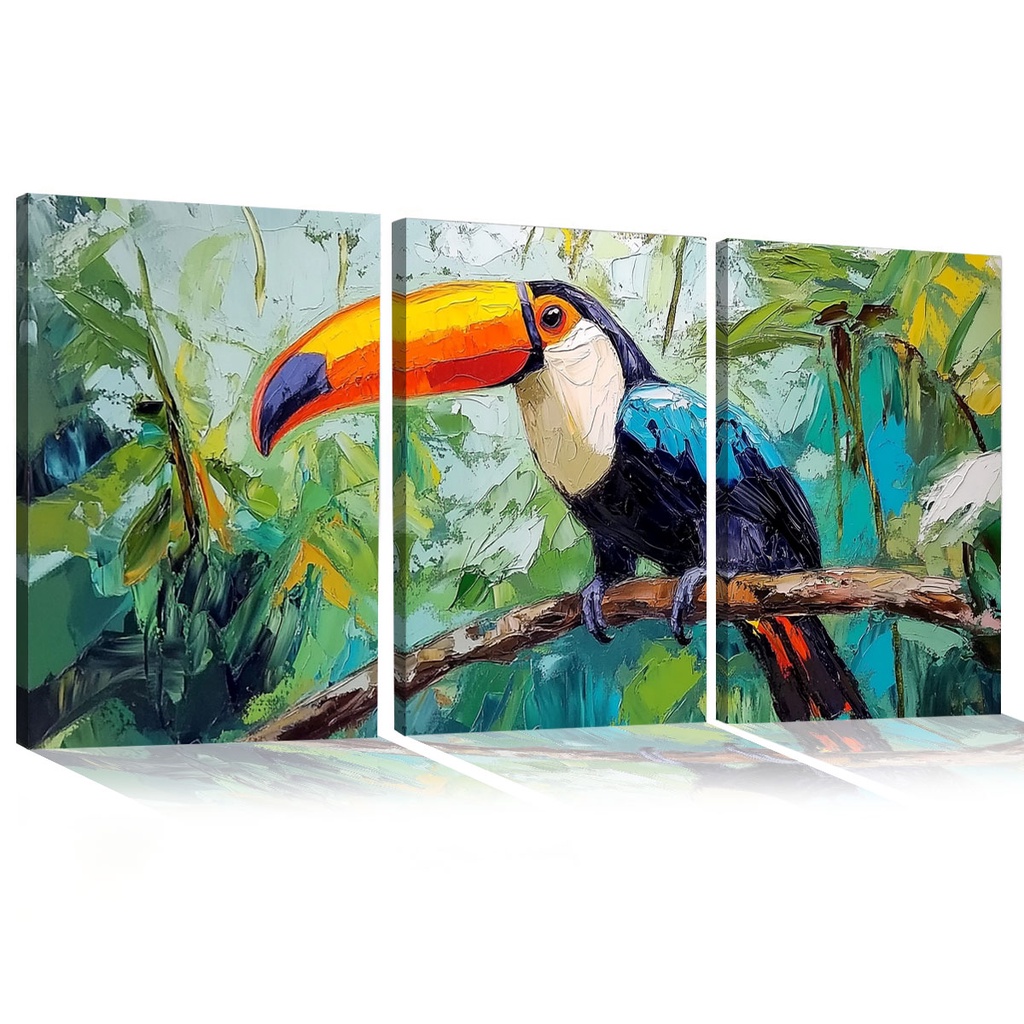 Quadro Decorativo Tucano na Canopy Verda 3mm MDF Mosaico Sala Quarto Escritório Impressão Em Hd