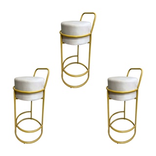 Kit 3 Banquetas Alta Redonda Base Dourada Veludo - Bege em Oferta na Shopee