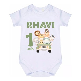 Body Bebê Personalizado Safari Mês Aniversário Cód 6435 em Oferta na Shopee