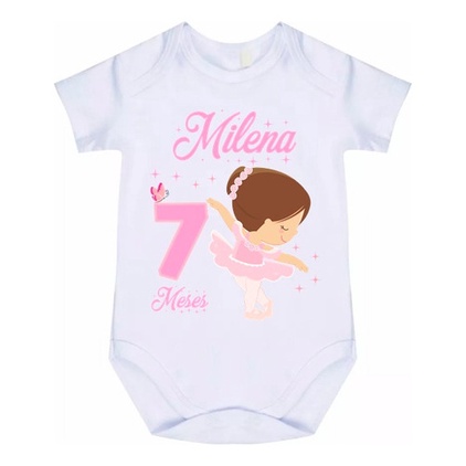 Roupa Body Bebê Bailarina Mês De Aniversário Cód 3322