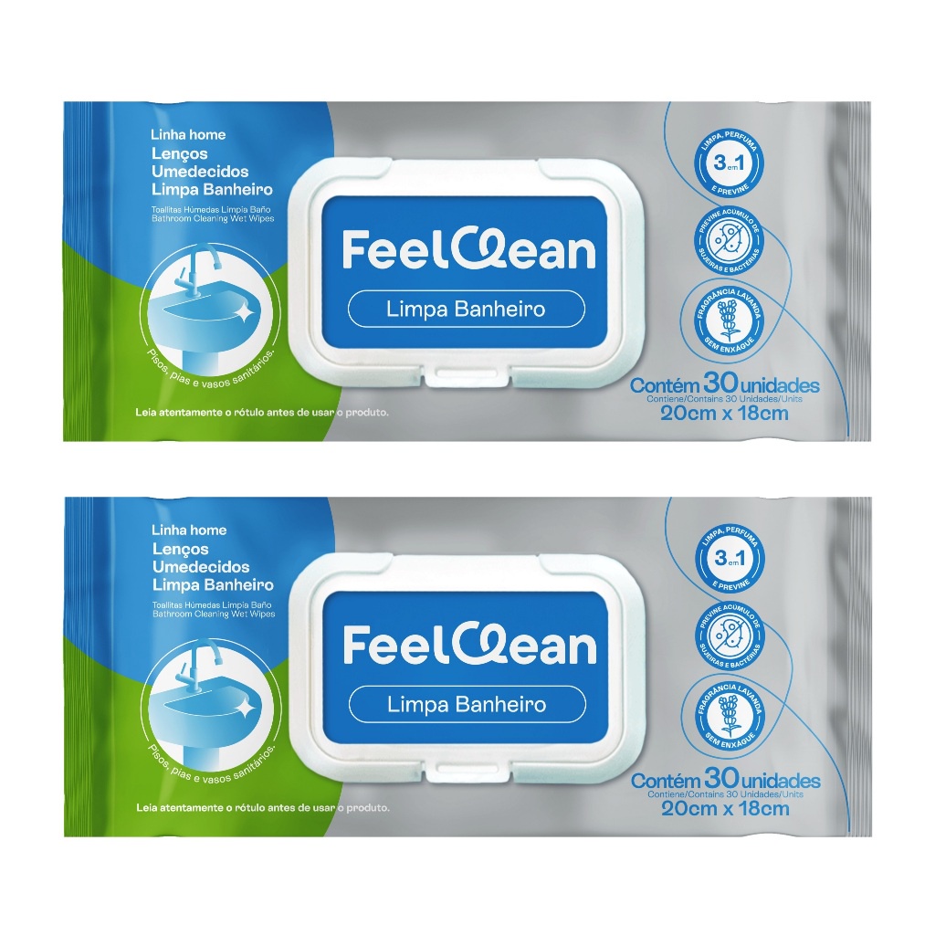 Kit 2 Lenço Umedecido Limpa Banheiros Pias e Vasos Sanitários com 30 unidades FeelClean em Oferta na Shopee