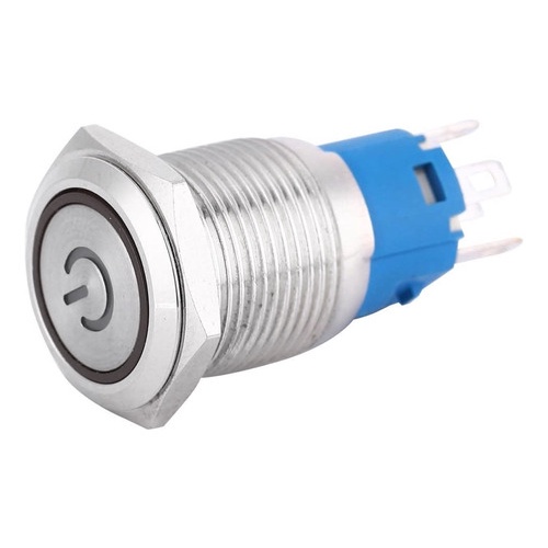 Botão Liga/desliga Led Azul 12v Metal Inox 16mm C/ Trava