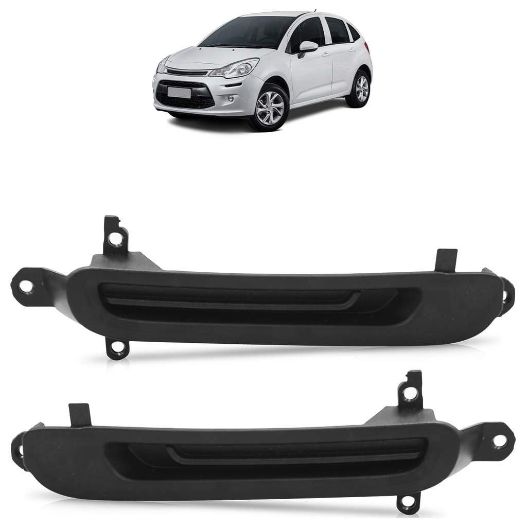 Par Tampa Moldura Parachoque Dianteiro C3 2013 2014 2015 2016 2017 Drl Preto