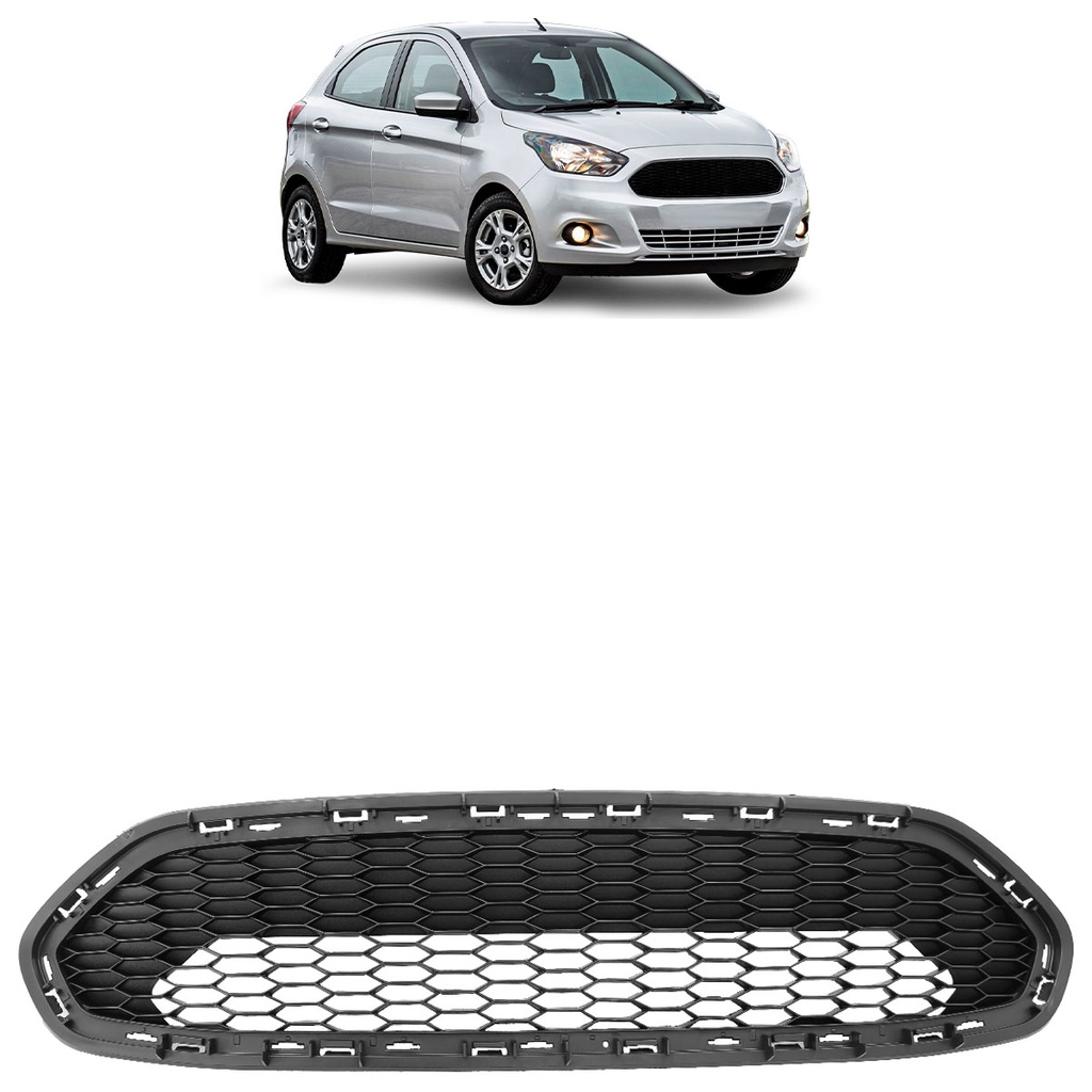 Grade Central Ka Hatch 2015 2016 2017 2018 2019 Parachoque Dianteiro Preto em Oferta na Shopee