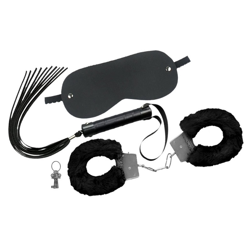 KIT DOMINATRIX - Algema Sexy + Venda Tapa Olhos + Chicote Sado Luxo - SEX SHOP