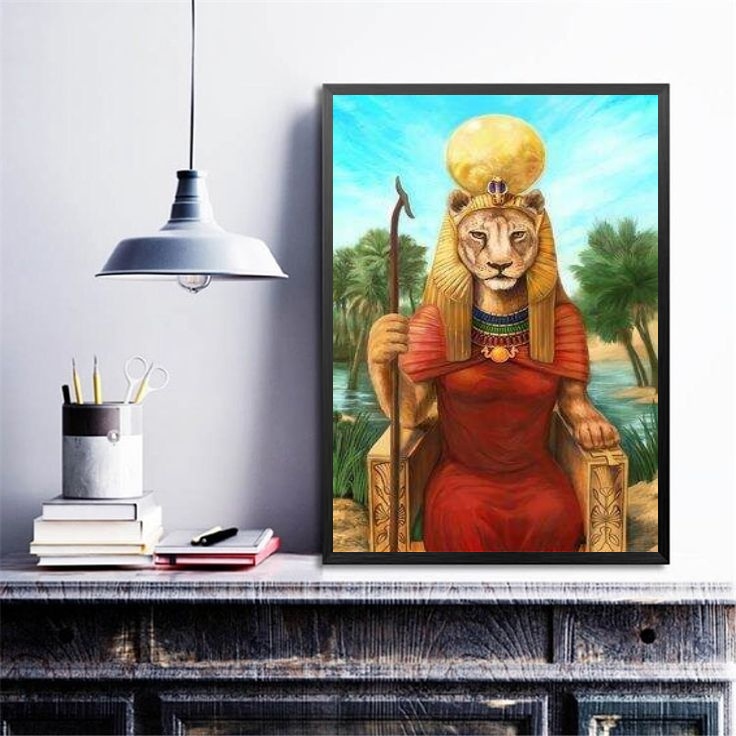 Quadro Decorativo Deusa Sekhmet - Moldura Preta