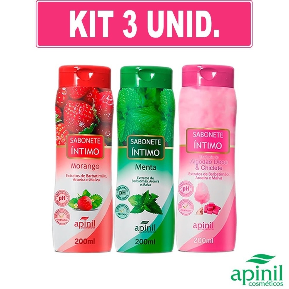 KIT C/3 Sabonetes Líquido Íntimo Aromático Apinil Aromas Sortidos