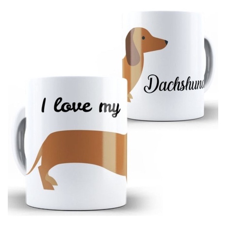 CANECA + CAIXINHA PARA PRESENTE Xícara I Love My Dachshund Cachorro Pets Presente