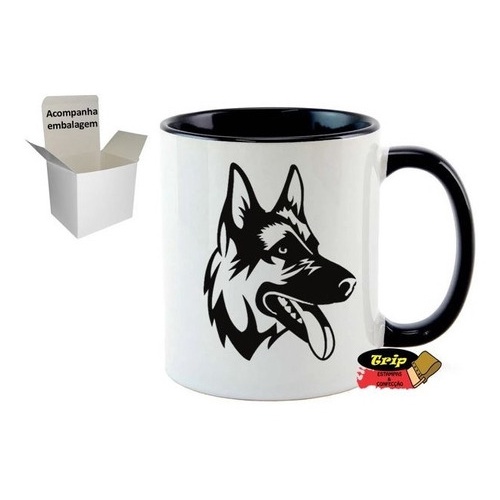 CANECA + CAIXINHA PARA PRESENTE Cerâmica Cachorro Pastor Alemão Raça Dog Pet Presente